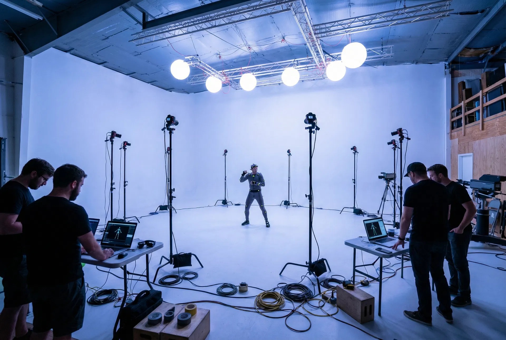 Motion capture session with optical witness cams in a ring