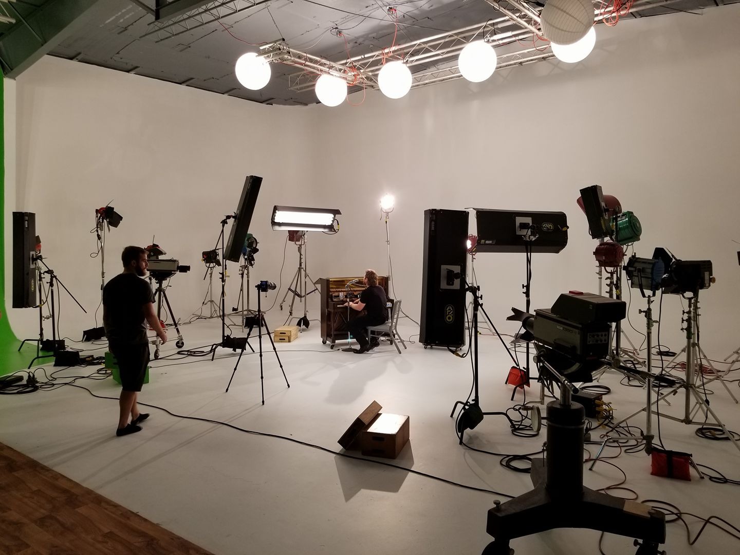 Wide view of the St Elmo soundstage with lighting package laid out
